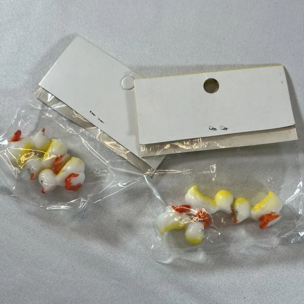 Vintage Hand Painted Duck Miniatures Set of 6 Plastic Yellow Ducklings Mini Tiny